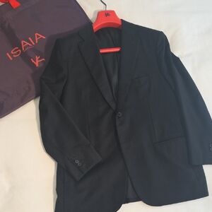 Isaia Winter Wool Black Jacket, 2 Button, IT 54, US 44